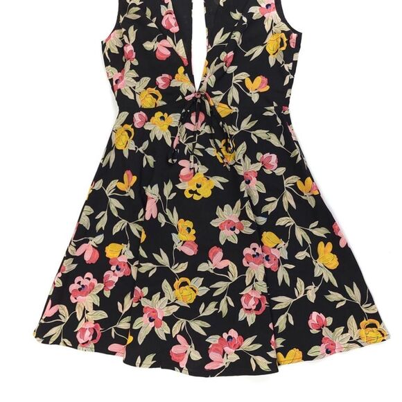AAKAA Plunge Front Cutout Fit and Flare Mini Dress in Black Floral Womens Small - Picture 6 of 10